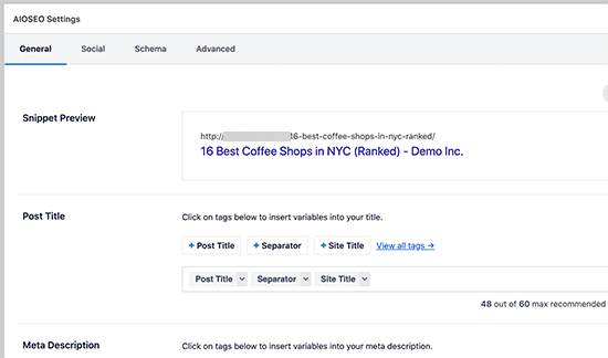 单个帖子或页面的 AIOSEO 设置部分 如何为 WordPress 正确设置 All in One SEO(终极指南)