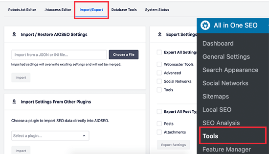 导入导出您的 WordPress SEO 数据和设置 如何为 WordPress 正确设置 All in One SEO(终极指南)