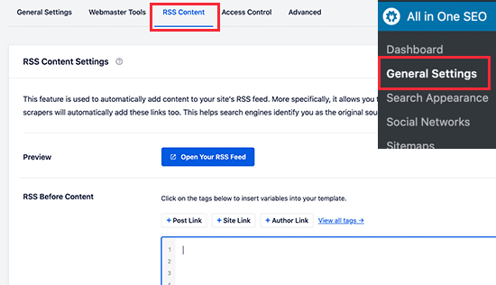 在 WordPress RSS 提要之前或之后添加内容 如何为 WordPress 正确设置 All in One SEO(终极指南)