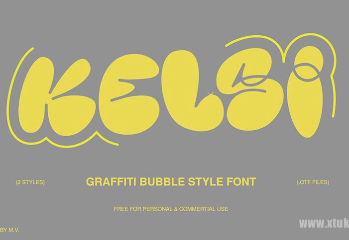 免费字体下载！一款膨胀圆润涂鸦风格英文字体—Kelsi