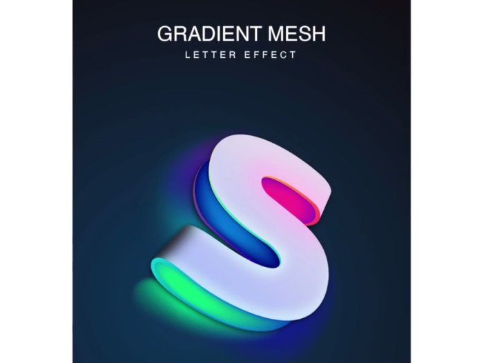 AI教程！教你用网格渐变做一个霓虹色彩立体字母