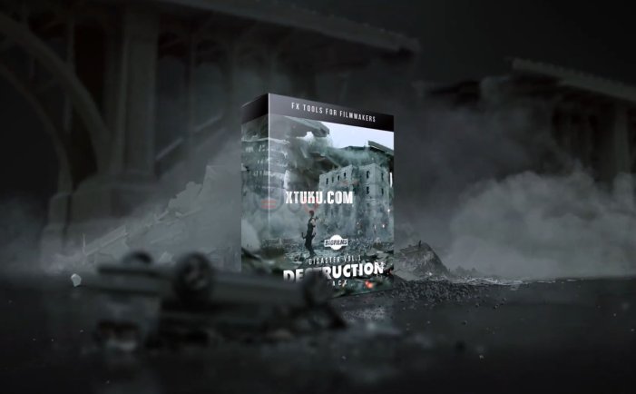 4K视频素材-123个楼房建筑倒塌地面墙汽车公共设施破碎特效合成+透明通道