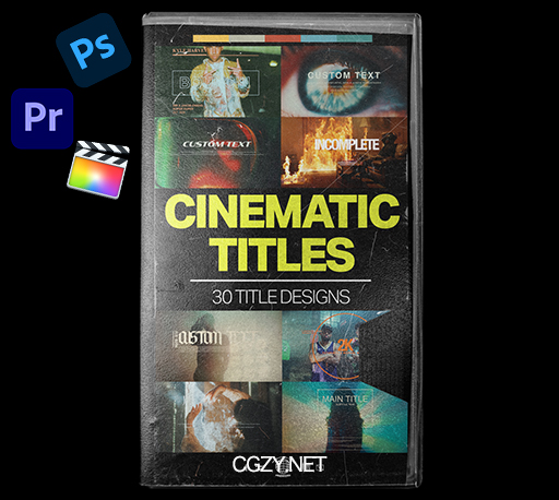 PR模板/FCPX插件/PS模板|30个视觉冲击十足音乐电影海报文字标题排版设计预设-Cinematic Title Pack