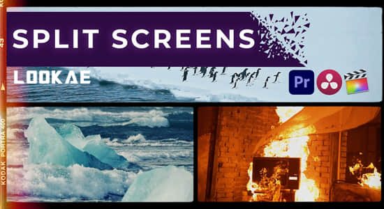 4K视频素材-柯达电影胶片灼烧分屏框复古效果 Film Split Screens + Kodak Film Burns