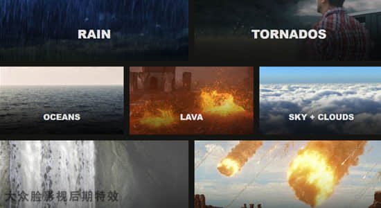 乌云闪电龙卷风尘暴雨雪海面岩浆破碎特效视频素材合集 Natural Elements